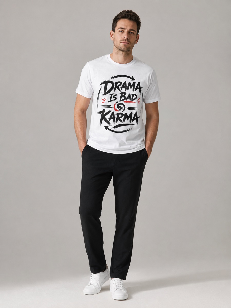 Drama Is Bad Karma tee worn