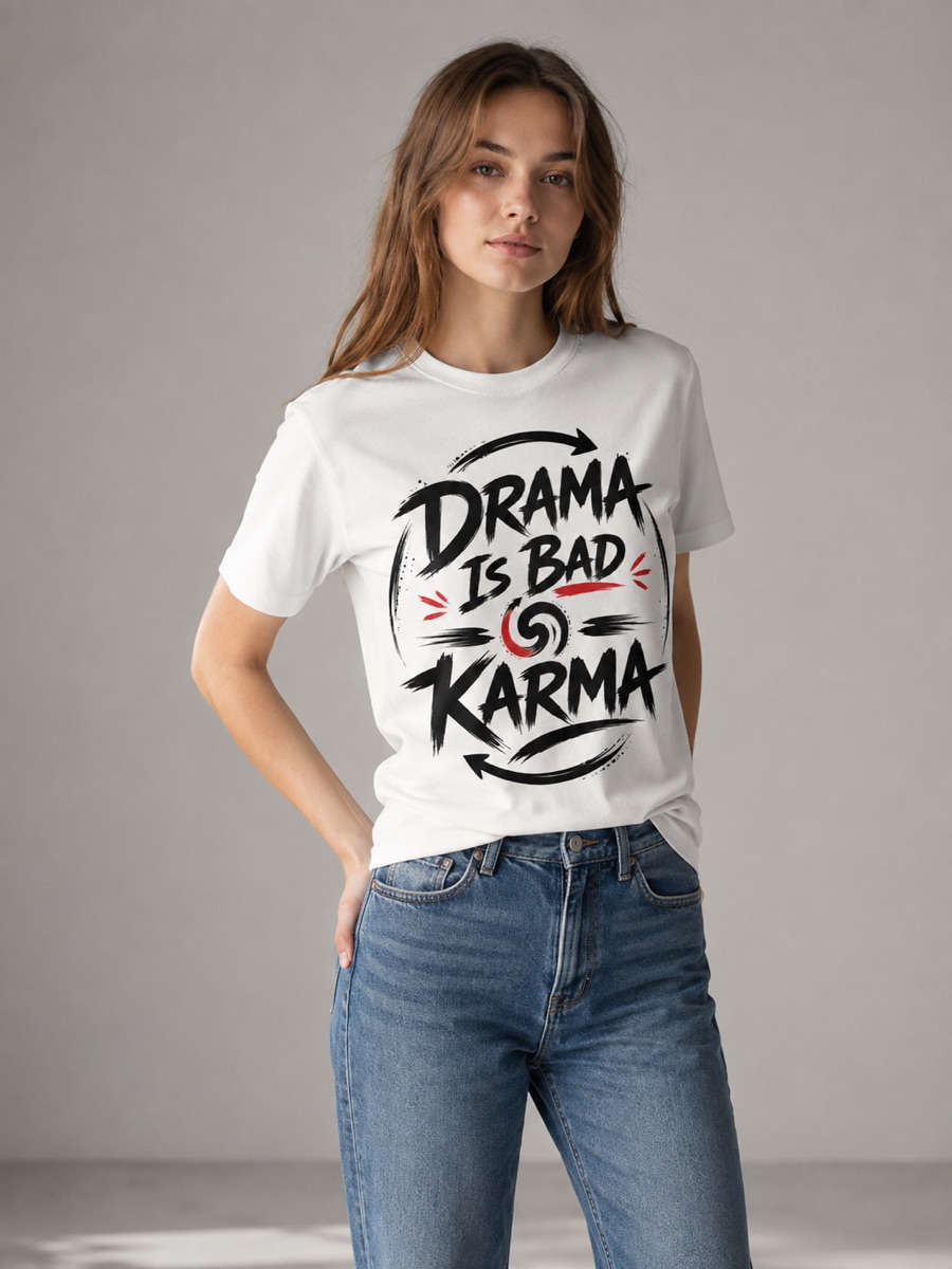 Drama Is Bad Karma tee worn