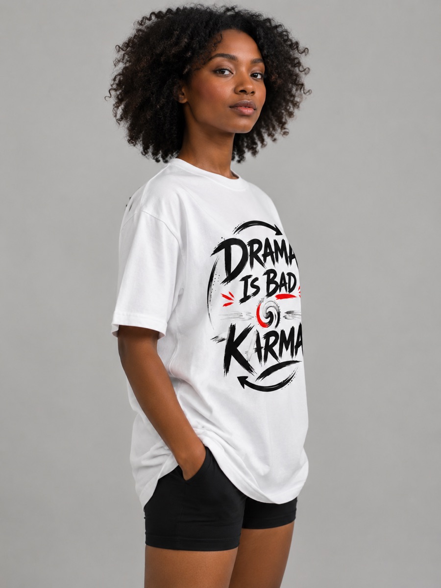 Drama Is Bad Karma tee worn